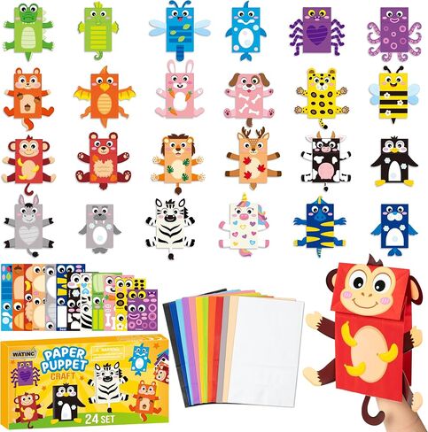 WATINC Hand Puppet Making Kit, Paper Sock Puppet Toys for Kids (Mixed A) in Kuwait