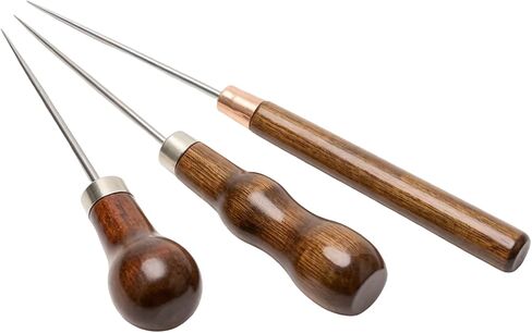 MEETOOT 3-Pack Leather Awl Tool with Gourd-Shaped Wooden Handle, Awl Tool for Sewing, Hole Punching, Stitching, DIY Leather Sewing and Hole Punching Craft Repair Awl Tool Accessories in Kuwait