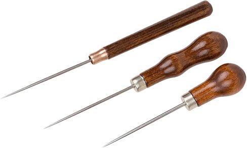 MEETOOT 3-Pack Leather Awl Tool with Gourd-Shaped Wooden Handle, Awl Tool for Sewing, Hole Punching, Stitching, DIY Leather Sewing and Hole Punching Craft Repair Awl Tool Accessories in Kuwait