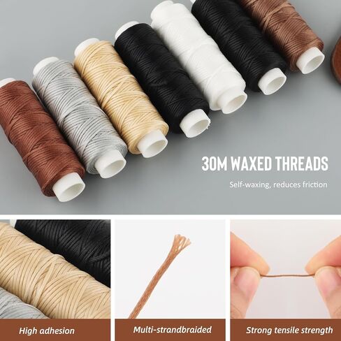 25Pcs Sewing Awl Kit, Professional Portable Leather Stitching Awl Tool with Waxed Thread Needle Small Screwdriver Yarn Scissors,Heavy Duty Speedy Stitcher Leather Repair Kit for Sewing DIY Craft in Kuwait