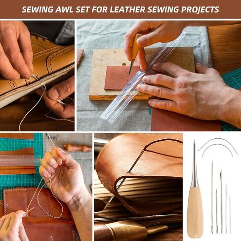 25Pcs Sewing Awl Kit, Professional Portable Leather Stitching Awl Tool with Waxed Thread Needle Small Screwdriver Yarn Scissors,Heavy Duty Speedy Stitcher Leather Repair Kit for Sewing DIY Craft in Kuwait
