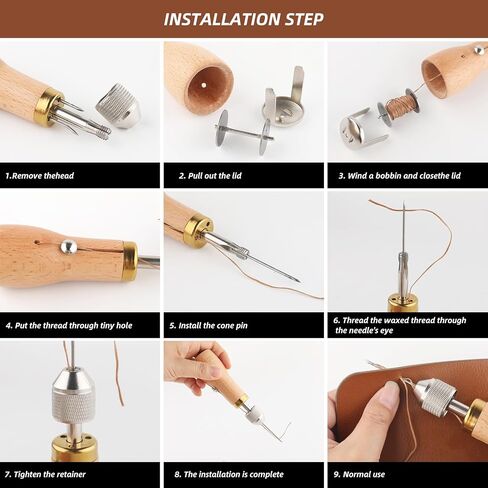 25Pcs Sewing Awl Kit, Professional Portable Leather Stitching Awl Tool with Waxed Thread Needle Small Screwdriver Yarn Scissors,Heavy Duty Speedy Stitcher Leather Repair Kit for Sewing DIY Craft in Kuwait