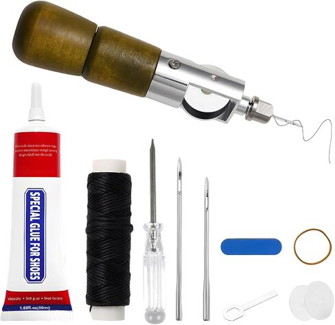 AACGIN 10pcs Sewing Awl Kit with Shoe Repair Adhesive, Professional Leathercraft Sewing Tool with Waxed Thread for Shoes, Leather Bags & Thick Fabric DIY in Saudi Arabia