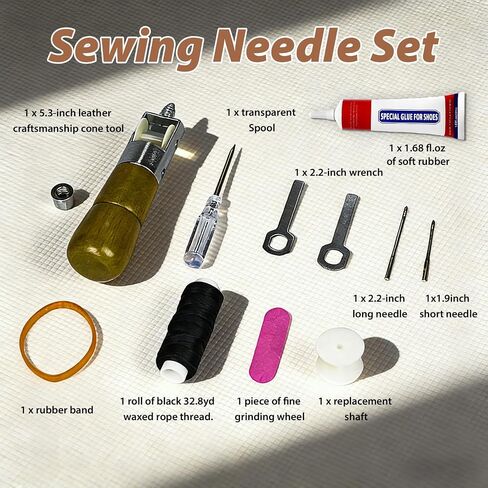 AACGIN 10pcs Sewing Awl Kit with Shoe Repair Adhesive, Professional Leathercraft Sewing Tool with Waxed Thread for Shoes, Leather Bags & Thick Fabric DIY in Saudi Arabia