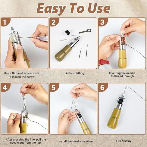 AACGIN 10pcs Sewing Awl Kit with Shoe Repair Adhesive, Professional Leathercraft Sewing Tool with Waxed Thread for Shoes, Leather Bags & Thick Fabric DIY in Saudi Arabia