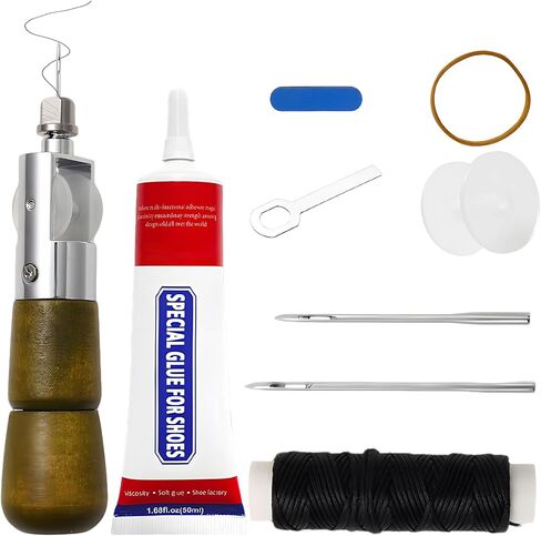 AACGIN 10pcs Sewing Awl Kit with Shoe Repair Adhesive, Professional Leathercraft Sewing Tool with Waxed Thread for Shoes, Leather Bags & Thick Fabric DIY in Saudi Arabia