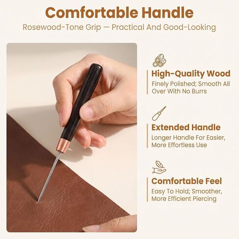 LXUEJIE 3Pcs Leather Awl Tool, Scratch Awl Wooden Handle, Bookbinding Awls in Kuwait