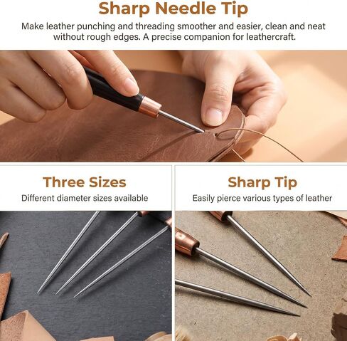 LXUEJIE 3Pcs Leather Awl Tool, Scratch Awl Wooden Handle, Bookbinding Awls in Kuwait