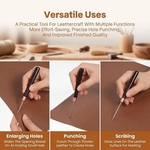LXUEJIE 3Pcs Leather Awl Tool, Scratch Awl Wooden Handle, Bookbinding Awls in Kuwait
