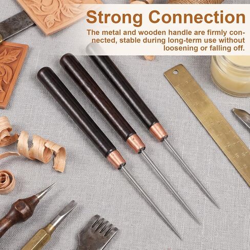 LXUEJIE 3Pcs Leather Awl Tool, Scratch Awl Wooden Handle, Bookbinding Awls in Kuwait