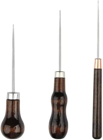 3 PCS Scratch Awl Tool Sewing Set with Handwood Handle for Leather Awl Punch Tools Hole Craft Repair Shoes Sewing Crochet or DIY Handmade Stitch in Kuwait
