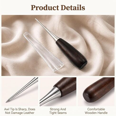 3Pcs Sewing Awl, Leather Awl Tool Wooden Handle Stitching Awls in Kuwait