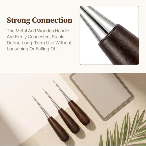 3Pcs Sewing Awl, Leather Awl Tool Wooden Handle Stitching Awls in Kuwait