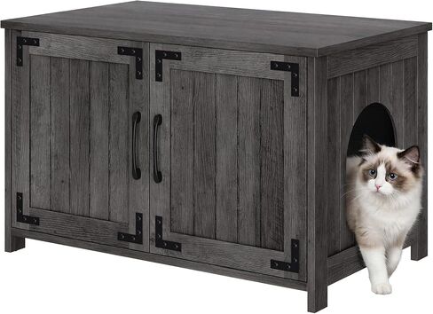 IRONCK 31.5 in Wooden Cat Litter Box Enclosure with Punk Doors in Kuwait
