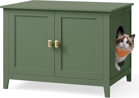 Feandrea Cat Litter Box Enclosure, Double Doors, Handles in Kuwait