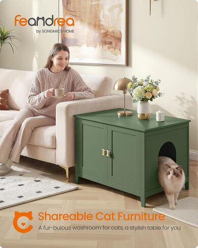Feandrea Cat Litter Box Enclosure, Double Doors, Handles in Kuwait
