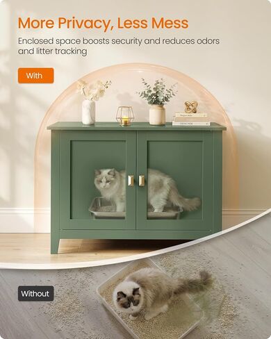 Feandrea Cat Litter Box Enclosure, Double Doors, Handles in Kuwait