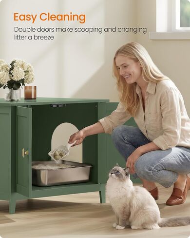 Feandrea Cat Litter Box Enclosure, Double Doors, Handles in Kuwait