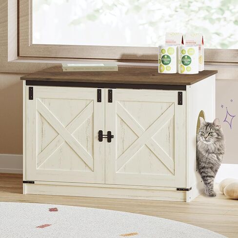 Hzuaneri Cat Litter Box Enclosure, Hidden Litter Box Furniture with Divider in Kuwait