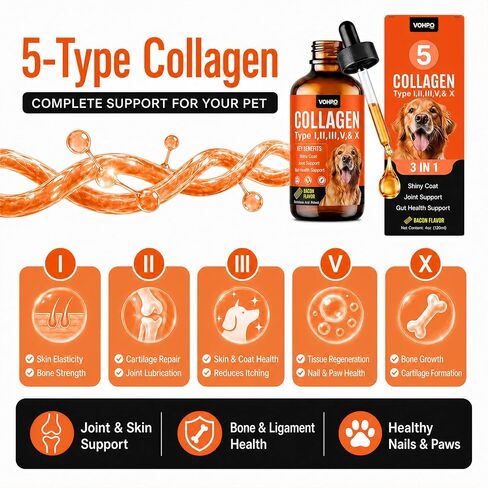 Premium 5-Type Grass-Fed Liquid Collagen for Dogs & Cats Supplement - 120ml in Kuwait