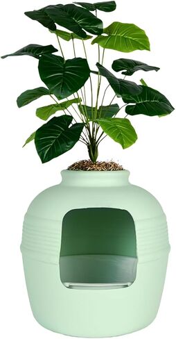Good Pet Stuff Original Hidden Litter Box Planter, Decorative Cat Litter Enclosure, Carbon Filter, Faux Plant, Round Design, Easy to Clean, Base Kit, Palm Plant, Charcoal Black in Saudi Arabia
