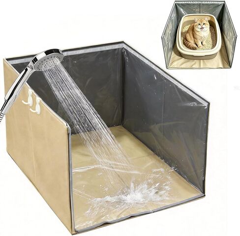 Extra Large 27"x22"x17" Cat Litter Box Enclosure Splash Guard, Foldable PVC Waterproof Shield for Large Cat Litter Box Enclosure, Water Resistance Shield for Cat Litter Boxes, Grey in Kuwait