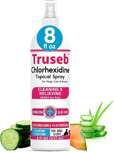 Truseb Advanced Strength Medicated Chlorhexidine for Dogs Cats Horses Skin Spray with Aloe Vera - Medicated Ketoconazole Spray for Skin Irritation, Hot Spots, Redne (Medicated Ketoconazole Spray, 8oz) in Saudi Arabia