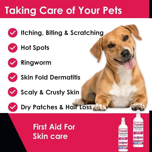 Truseb Advanced Strength Medicated Chlorhexidine for Dogs Cats Horses Skin Spray with Aloe Vera - Medicated Ketoconazole Spray for Skin Irritation, Hot Spots, Redne (Medicated Ketoconazole Spray, 8oz) in Saudi Arabia