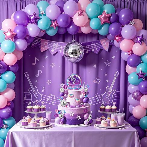 38Pcs Purple Music Cake Toppers Disco & Purple Ball Paper Guitar Microphone Star Cake decorations for Kpop Music Themed Birthday Party Supplies in Saudi Arabia