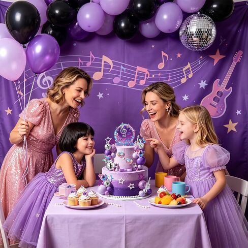 38Pcs Purple Music Cake Toppers Disco & Purple Ball Paper Guitar Microphone Star Cake decorations for Kpop Music Themed Birthday Party Supplies in Saudi Arabia