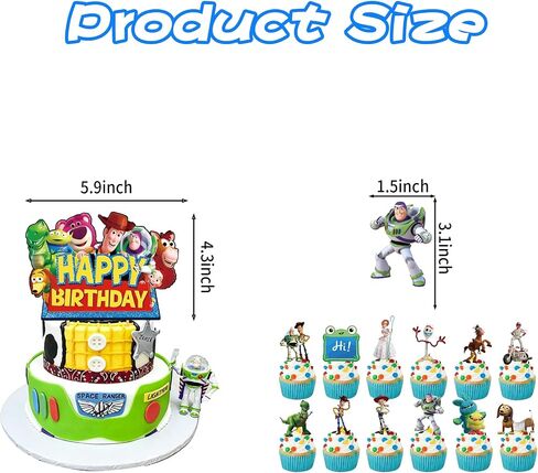 For Toy Movie Story 5 Birthday Cake Topper, Cute Cartoon Cake Decorations Include 1Pcs Happy Birthday Cake Topper and 12Pcs Cupcake Topper for Party Decorations (13Pcs) in Kuwait