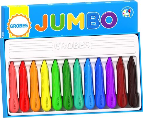 12 Colors Jumbo Triangle Crayons for Kids Ages 2-4 and 4-8, Non-Toxic Washable Silky Art Supplies for Toddlers 1-3, Easy-Grip, Unbreakable Crayons for Students, Preschool and Classroom in Kuwait