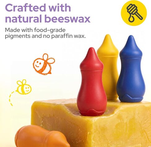 lalalark Beeswax Crayons for Toddlers 1-3, 12 Colors Washable Toddler Crayons, Non-Toxic, Food-Grade Colors Baby Bottle-Shape, Easy-Grip Chunky Build, Safe First Coloring Gift in Saudi Arabia