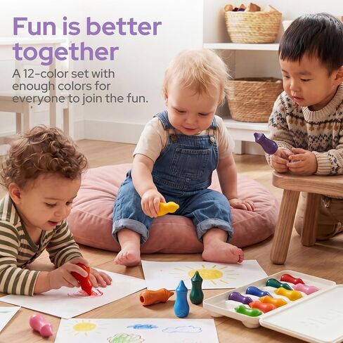 lalalark Beeswax Crayons for Toddlers 1-3, 12 Colors Washable Toddler Crayons, Non-Toxic, Food-Grade Colors Baby Bottle-Shape, Easy-Grip Chunky Build, Safe First Coloring Gift in Saudi Arabia