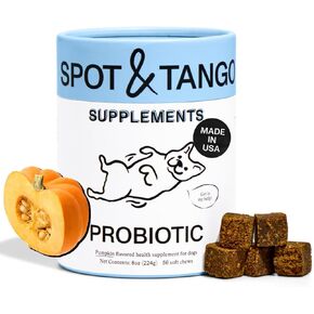 Spot & Tango Probiotics Supplements for Dogs - Vet-Approved for Healthy Digestion and Balanced Gut - Pumpkin, Turmeric, Chicory Root, Black Pepper, Nine-Strain Probiotic Blend, 56 Count in Kuwait