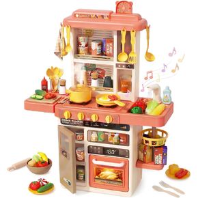Kids Kitchen Play Set，Interactive Kids Kitchen Play Set with 50Pcs of Pretend Kitchen Toys，Realistic Sound Effects，and Simulated Functionality - Suitable for Toddlers Aged 3-5 Years(Pink) in Saudi Arabia