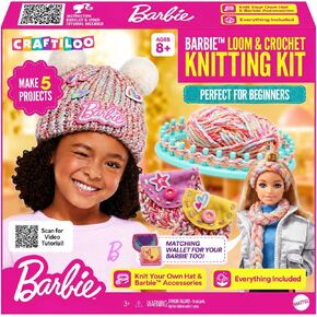 Barbie® Loom Knitting Kit for Kids Ages 8-12 – 5-Project Beginner Craft Set with 36-Peg Loom, Yarn, Crochet Hook & Instructions | Arts and Crafts Gift for Girls in Kuwait