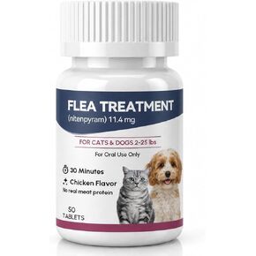 Oral Flea Treatment for Cats and Dogs, Nitenpyram 11.4mg Oral Flea Control Pills for Kitten and Puppy 2-25 lbs, Chicken Flavor (50 Tablets) in Kuwait