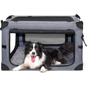 NEZUC Collapsible Dog Crates for Large Dogs Portable Soft Sided Travel Dog Carrier for Indoor & Outdoor, 4-Door Foldable Pet Kennel with Durable Mesh Windows (Gray, 24.0" L x 17.0" W x 17.0") in Kuwait