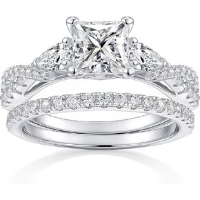Newshe 1.7ct الأميرة الكمثرى الأبيض AAAAA تشيكوسلوفاكيا 925 الفضة الاسترليني خاتم الخطوبة الزفاف مجموعة حجم 4-13 in Kuwait