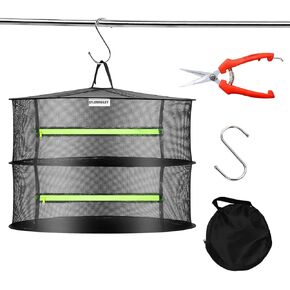Herb Drying Rack, Breathable Mesh, 2-Layer, Black, Nylon & Polyester, 8x24x24 Inches, 2.2 lbs Capacity, Foldable, Ceiling Mount, Ideal for Herbs, Jerky, Meat, Plants, Fish, Clothes, Nuts in Kuwait
