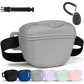 AOMIG Dog Treat Pouch with Training Clicker, 1.67 Cup Silicone Dog Treat Bag with Stronger Magnetic Closure, Portable Pouches for Pet Training Walking Premium Fanny Pack with Waist Belt(Black) in Kuwait