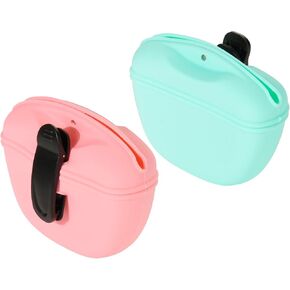 Cosmos 2 Pcs Pet Treat Bag Dog Training Pouch Silicone Portable Pet Training Container Dog Treat Holder with Buckle Closure and Waist Clip Dog Treat Pouches for Pet Training (Pink & Cyan) in Kuwait
