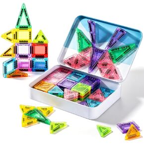 Mini Magnetic Tiles 62 PCS, Portable Magnetic Building Blocks, Toddler Travel Toys with Case, Trip Essentials Set, Montessori STEM Educational Magnet Toy for Kids Ages 3 4 5+ Boys Girls in Kuwait