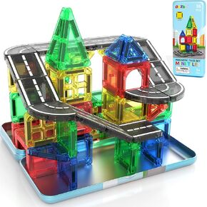 ORZbb Mini Magnetic Tiles Road with Case Toddler Travel Toys Trip Essentials Set, Magnetic Building Blocks Toys for 3 4 5+ Year Old Boys Girls Montessori Sensory Learning Easter Birthday Gifts in Kuwait