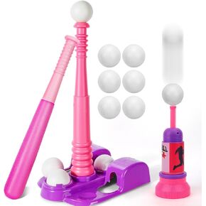 TOY Life Tball Set with Ball Launcher, Baseball Tee for Girls 3-8, Pink in Kuwait