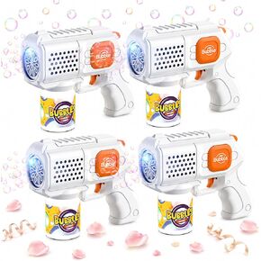Panamalar 4 Pack Wedding Bubble Guns, Automatic Bubble Machine Gun for Kids 10000+ Bubbles with Light/Solution(4Bottle+10Refill), 10 Holes Bubble Blower Guns for Party Outdoor Wedding Gift, White in Kuwait