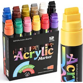 Acrylic Paint Markers 12 Colors with Gold & Silver, 15mm Jumbo in Kuwait