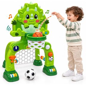 Adjustable Toddler Basketball Hoop & Soccer Goal, Dinosaur Sports Toy for Kids, Baby Toys For 0-18 Months, Birthday Gifts for 1 2 3 Year Old Boys and Girls, Activity Center with Lights and Music in Kuwait