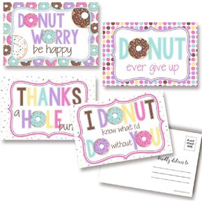 Donut Themed Positive Thinking Blank Postcards To Send To Friends & Family, Total of 20 4"x6" Fill In Notecards (5 of each design) by AmandaCreation in Kuwait